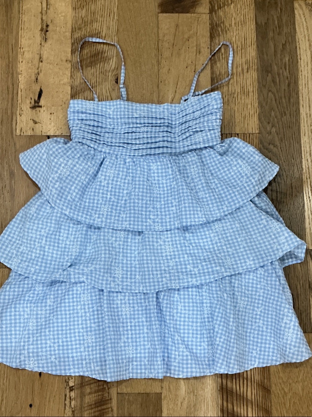 Altar'd State Light Blue Gingham Tiered Camisole